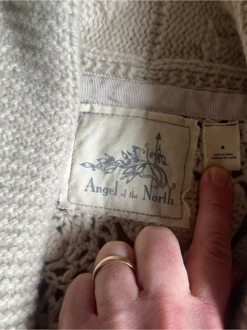 Anthropologie-Angel of the North Cream Openwork Cable Knit Shawl Collar Sweater - Picture 9 of 11